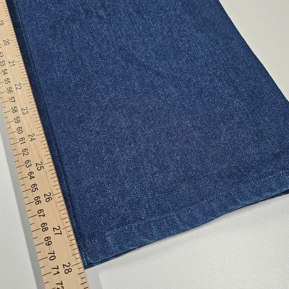 Vintage Pendleton Blue Denim Flare Jeans Faux Leather Trim Md-Rise Women's 8 - Picture 9 of 12